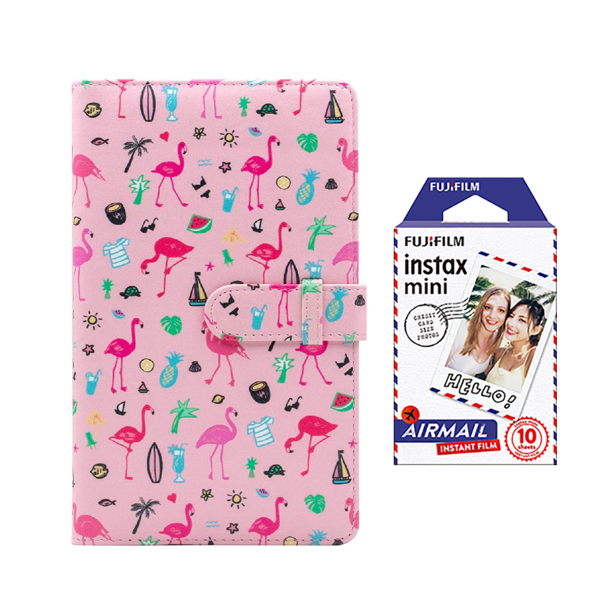 Fujifilm Instax Mini 10X1 airmail Instant Film with 96-sheet Album for mini film Flamingo watermelon