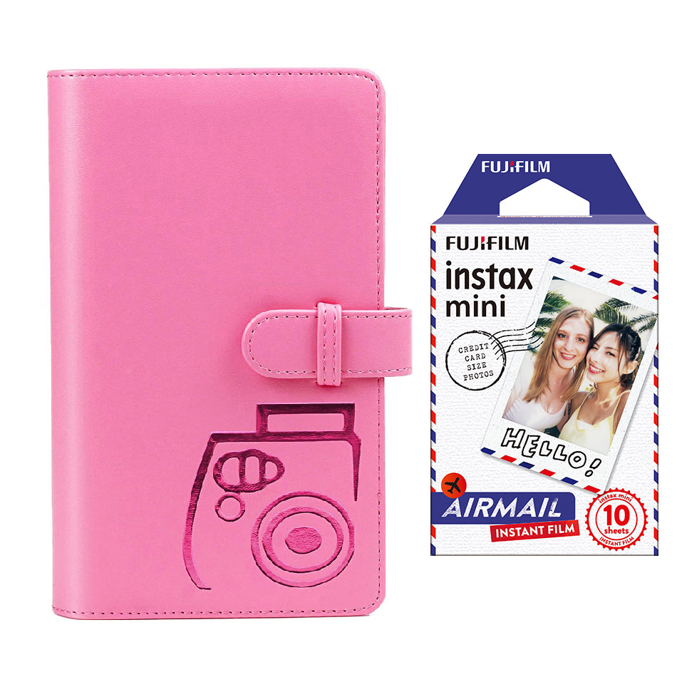 Fujifilm Instax Mini 10X1 airmail Instant Film with 96-sheet Album for mini film Flamingo pink