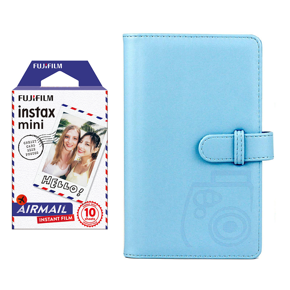 Fujifilm Instax Mini 10X1 airmail Instant Film with 96-sheet Album for mini film Sky blue