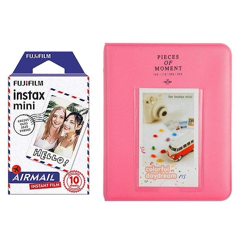 Fujifilm Instax Mini 10X1 airmail Instant Film with Instax Time Photo Album 64 Sheets Flamingo pink
