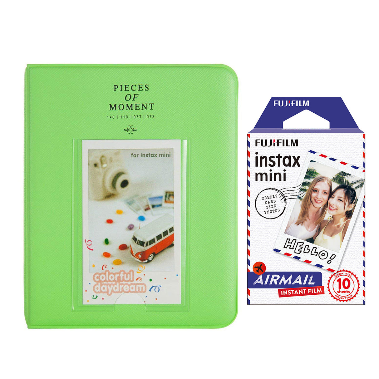 Fujifilm Instax Mini 10X1 airmail Instant Film with Instax Time Photo Album 64 Sheets Lime green