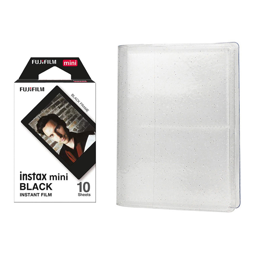 Fujifilm Instax Mini 10X1 black border Instant Film with 64-Sheets Album For Mini Film 3 inch lce white