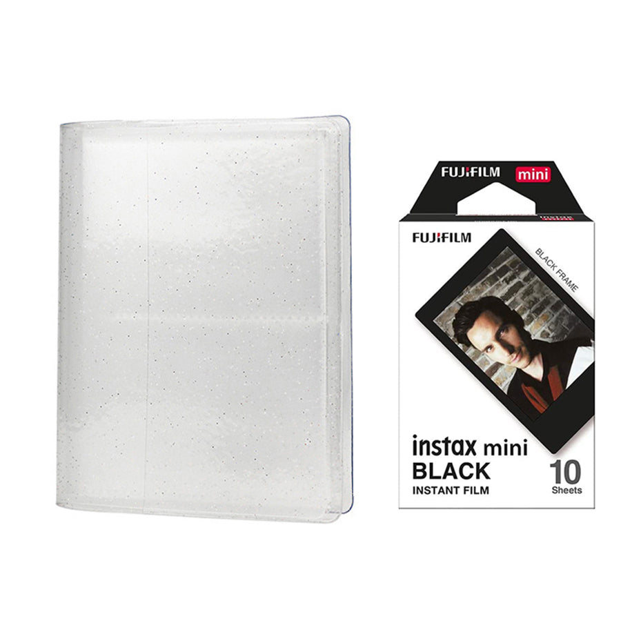 Fujifilm Instax Mini 10X1 black border Instant Film with 64-Sheets Album For Mini Film 3 inch lce white