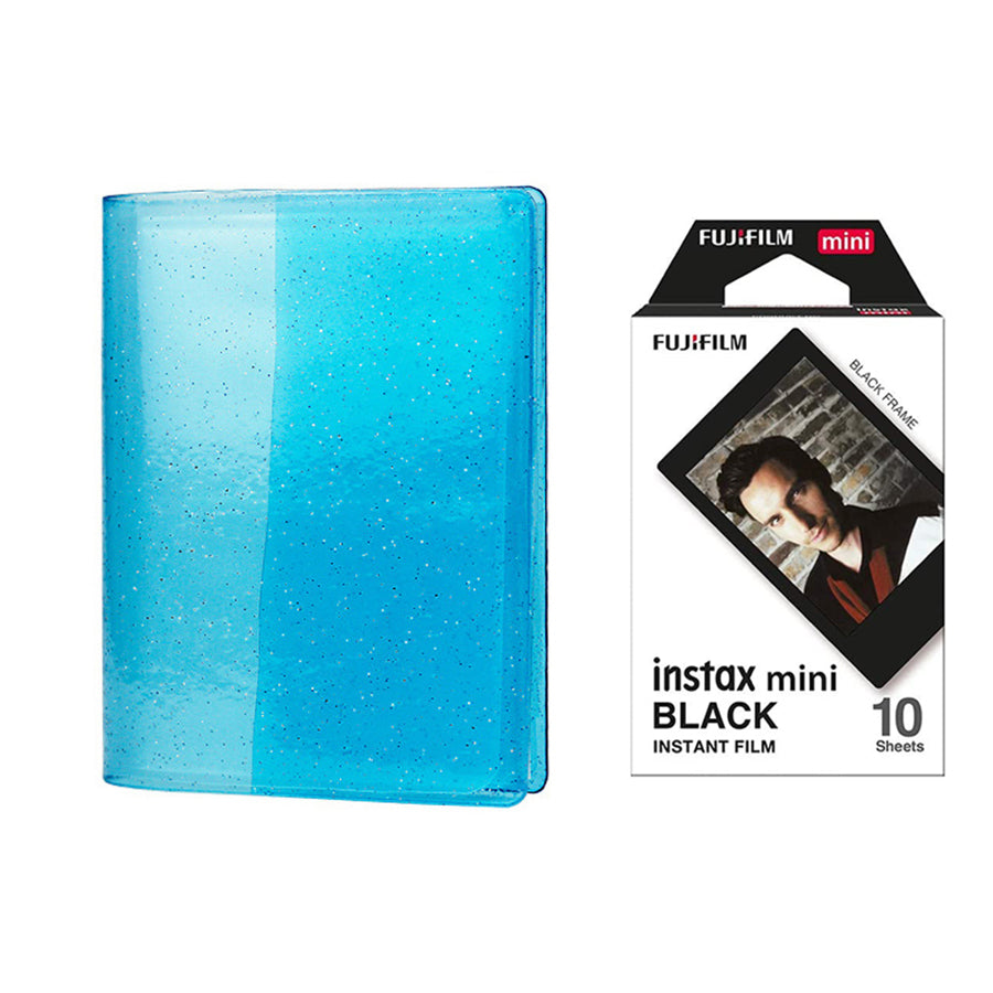 Fujifilm Instax Mini 10X1 black border Instant Film with 64-Sheets Album For Mini Film 3 inch Sky blue