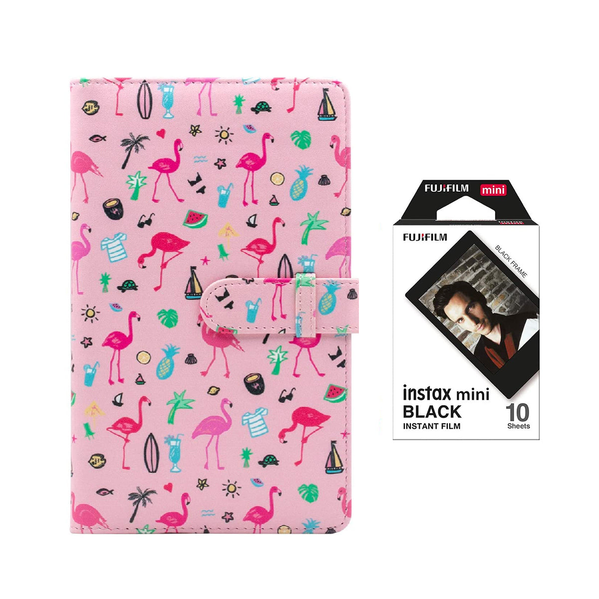 Fujifilm Instax Mini 10X1 black border Instant Film with 96-sheet Album for mini film Flamingo watermelon