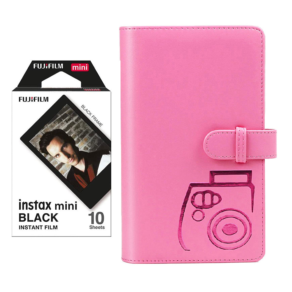 Fujifilm Instax Mini 10X1 black border Instant Film with 96-sheet Album for mini film Flamingo pink