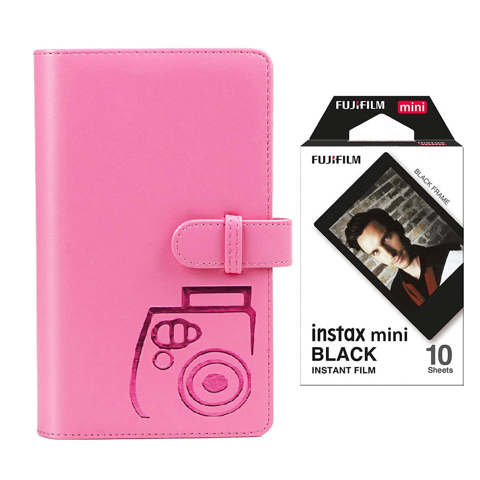Fujifilm Instax Mini 10X1 black border Instant Film with 96-sheet Album for mini film Flamingo pink