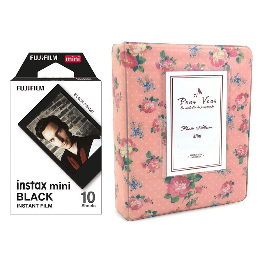 Fujifilm Instax Mini 10X1 black border Instant Film with Instax Time Photo Album 64 Sheets (Beautiful flower)