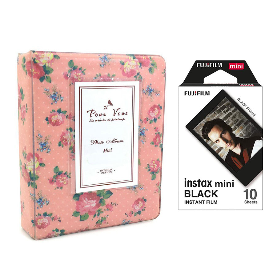 Fujifilm Instax Mini 10X1 black border Instant Film with Instax Time Photo Album 64 Sheets (Beautiful flower)