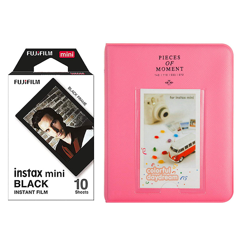 Fujifilm Instax Mini 10X1 black border Instant Film with Instax Time Photo Album 64 Sheets Flimango pink