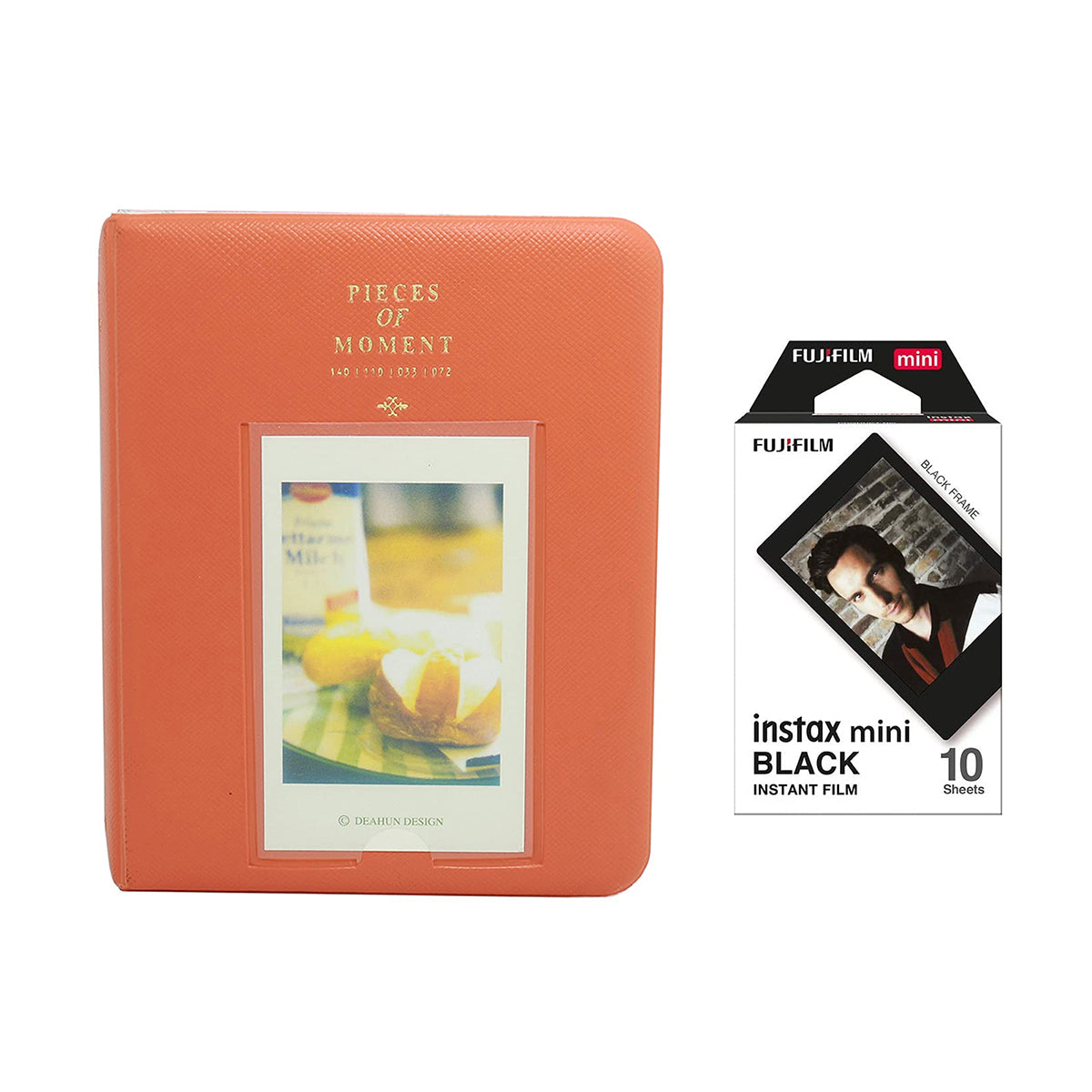 Fujifilm Instax Mini 10X1 black border Instant Film with Instax Time Photo Album 64 Sheets Orange