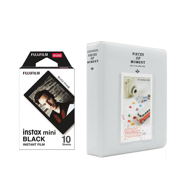 Fujifilm Instax Mini 10X1 black border Instant Film with Instax Time Photo Album 64 Sheets Pearly white