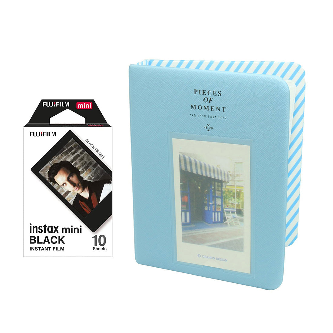 Fujifilm Instax Mini 10X1 black border Instant Film with Instax Time Photo Album 64 Sheets (Water Blue)