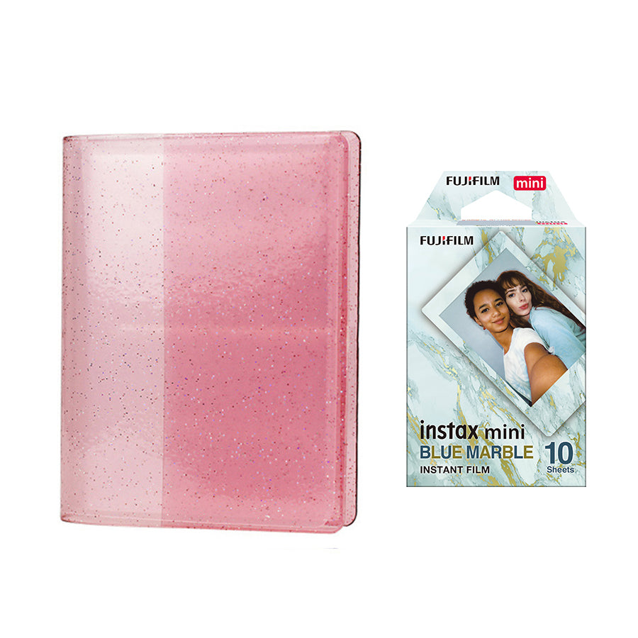 Fujifilm Instax Mini 10X1 blue marble Instant Film with 64-Sheets Album For Mini Film 3 inch Blush pink