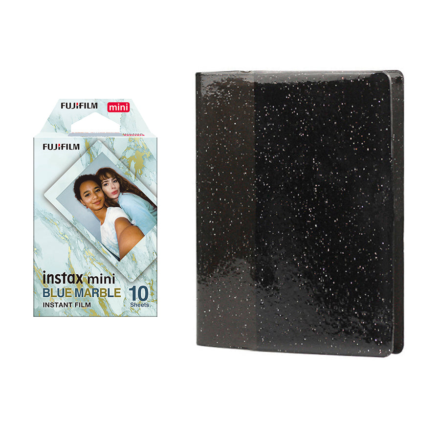 Fujifilm Instax Mini 10X1 blue marble Instant Film with 64-Sheets Album For Mini Film 3 inch Charcoal gray