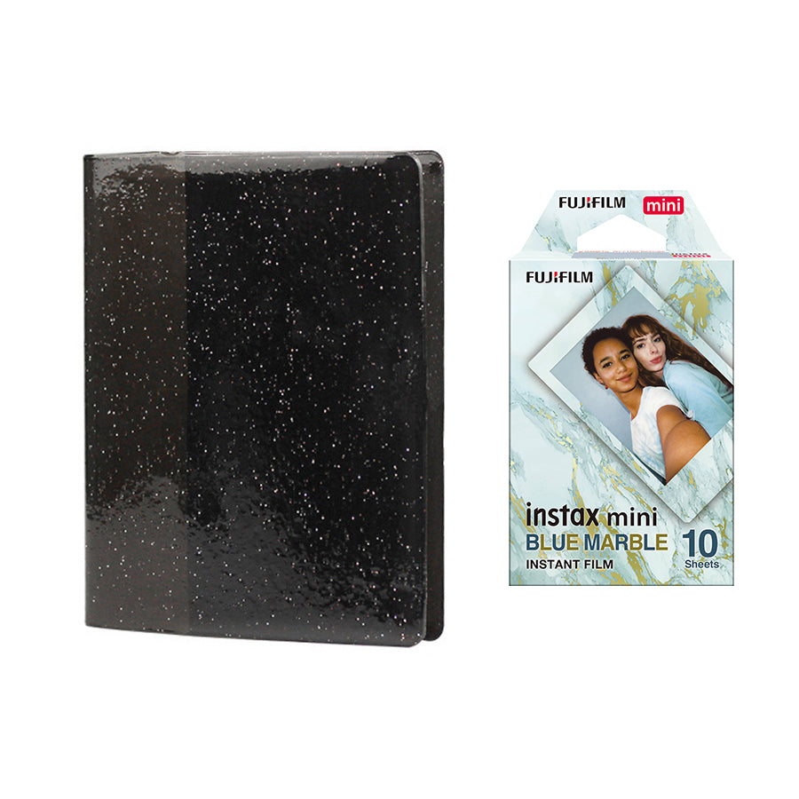 Fujifilm Instax Mini 10X1 blue marble Instant Film with 64-Sheets Album For Mini Film 3 inch Charcoal gray