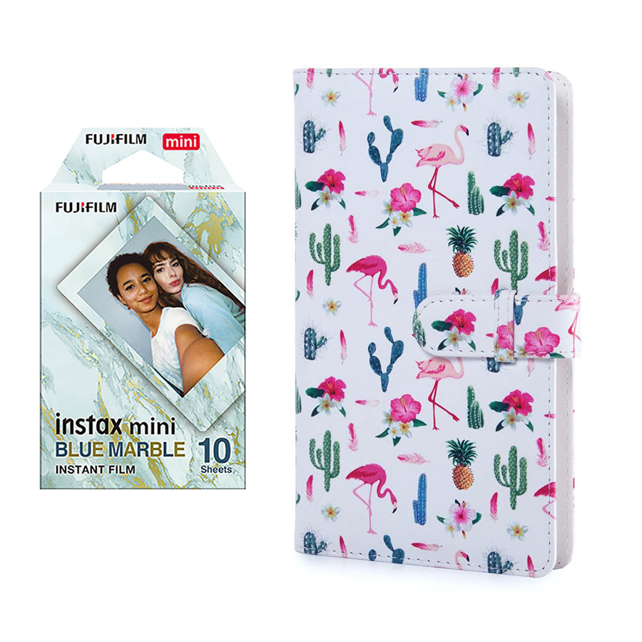 Fujifilm Instax Mini 10X1 blue marble Instant Film with 96-sheet Album for mini film Flamingo catus