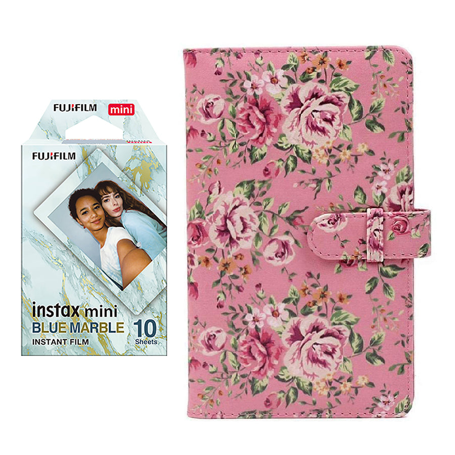Fujifilm Instax Mini 10X1 blue marble Instant Film with 96-sheet Album for mini film Pink rose