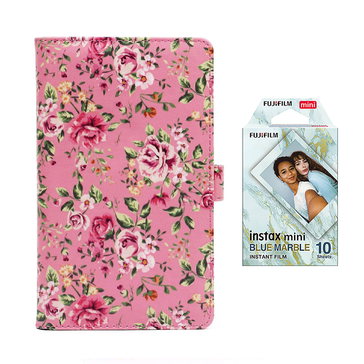 Fujifilm Instax Mini 10X1 blue marble Instant Film with 96-sheet Album for mini film Pink rose