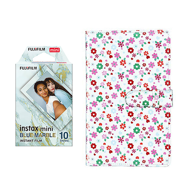 Fujifilm Instax Mini 10X1 blue marble Instant Film with 96-sheet Album for mini film Flower