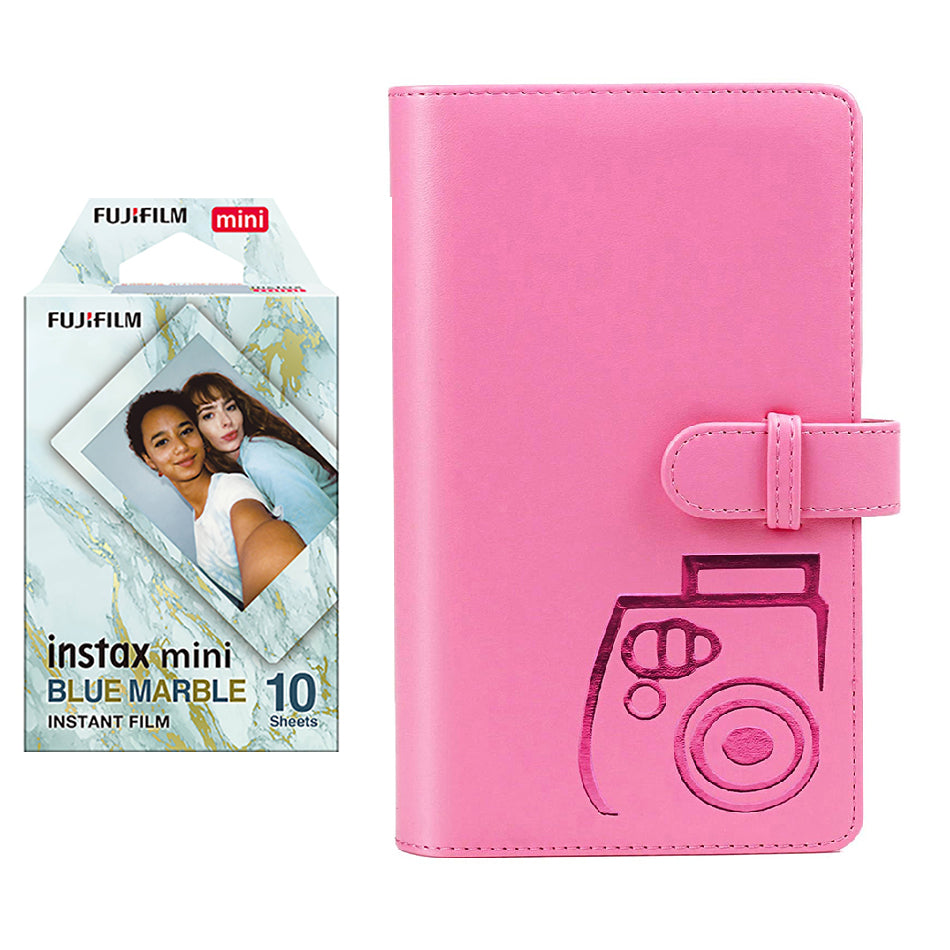 Fujifilm Instax Mini 10X1 blue marble Instant Film with 96-sheet Album for mini film Flamingo pink