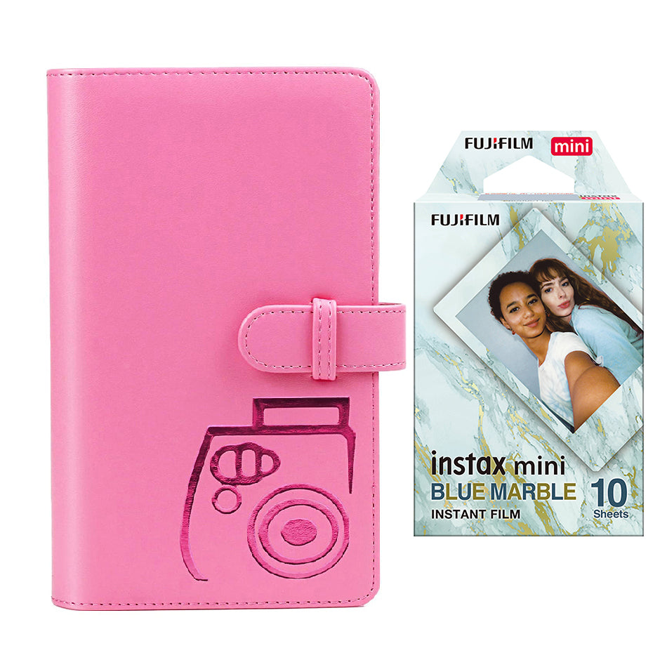 Fujifilm Instax Mini 10X1 blue marble Instant Film with 96-sheet Album for mini film Flamingo pink