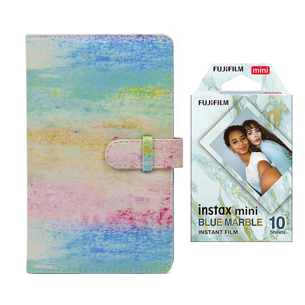 Fujifilm Instax Mini 10X1 blue marble Instant Film with 96-sheet Album for mini film (Watercolor)