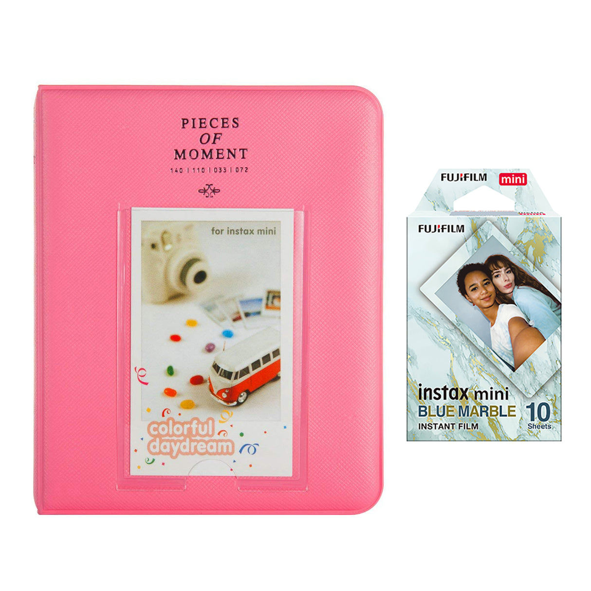 Fujifilm Instax Mini 10X1 blue marble Instant Film with Instax Time Photo Album 64 Sheets Flamingo pink