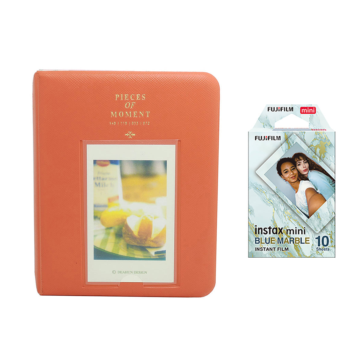 Fujifilm Instax Mini 10X1 blue marble Instant Film with Instax Time Photo Album 64 Sheets Orange