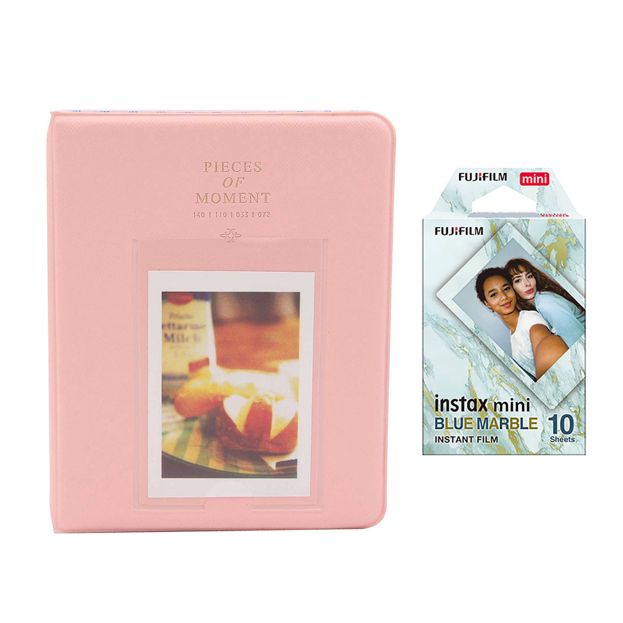 Fujifilm Instax Mini 10X1 blue marble Instant Film with Instax Time Photo Album 64 Sheets Peach pink