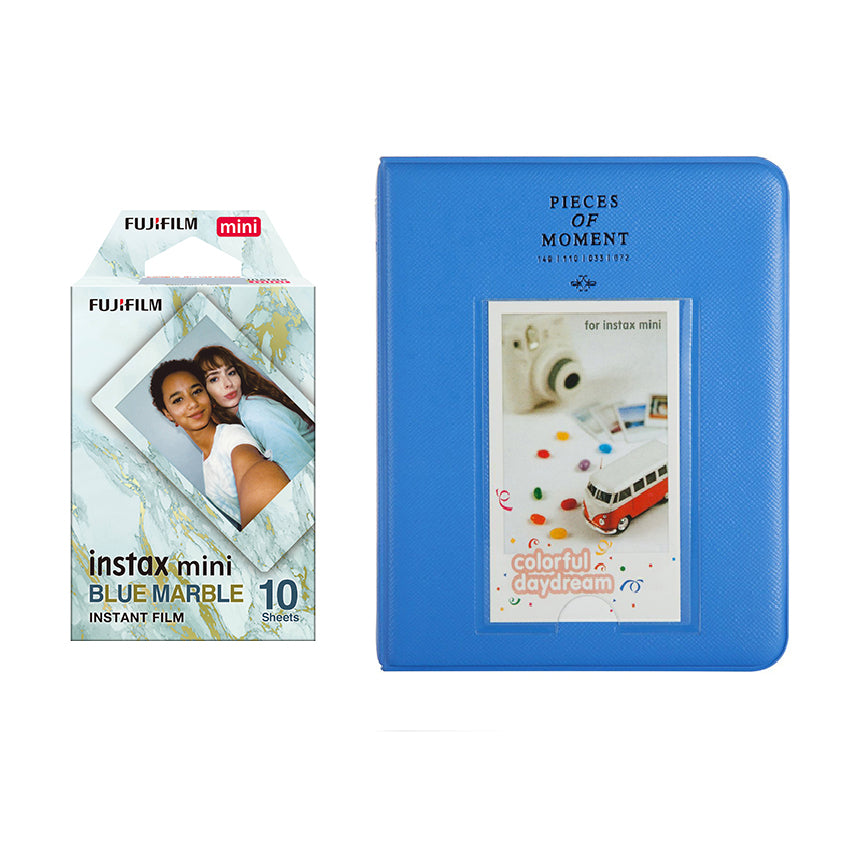 Fujifilm Instax Mini 10X1 blue marble Instant Film with Instax Time Photo Album 64 Sheets Cobalt blue