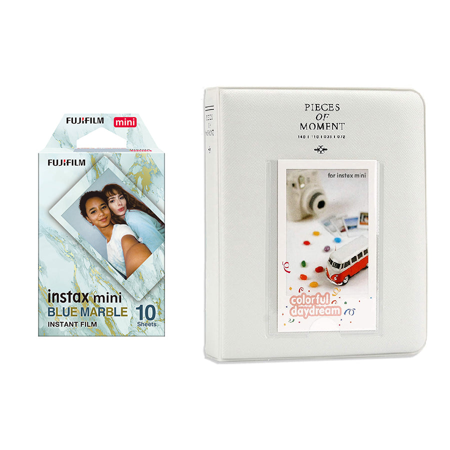 Fujifilm Instax Mini 10X1 blue marble Instant Film with Instax Time Photo Album 64 Sheets Ice white