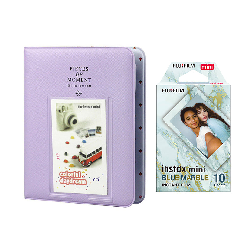 Fujifilm Instax Mini 10X1 blue marble Instant Film with Instax Time Photo Album 64 Sheets lilac purple