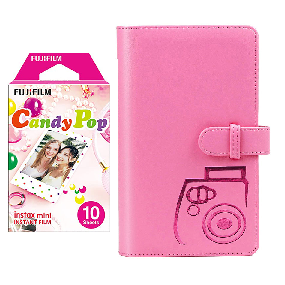 Fujifilm Instax Mini 10X1 candy pop Instant Film with 96-sheet Album for mini film Flamingo pink