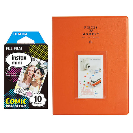 Fujifilm Instax Mini 10X1 comic Instant Film With 128-sheet Album for mini film Orange