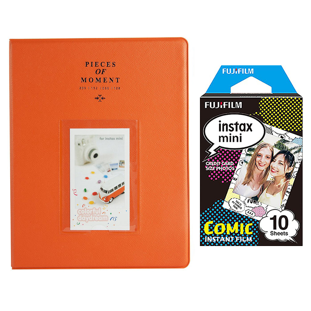 Fujifilm Instax Mini 10X1 comic Instant Film With 128-sheet Album for mini film Orange