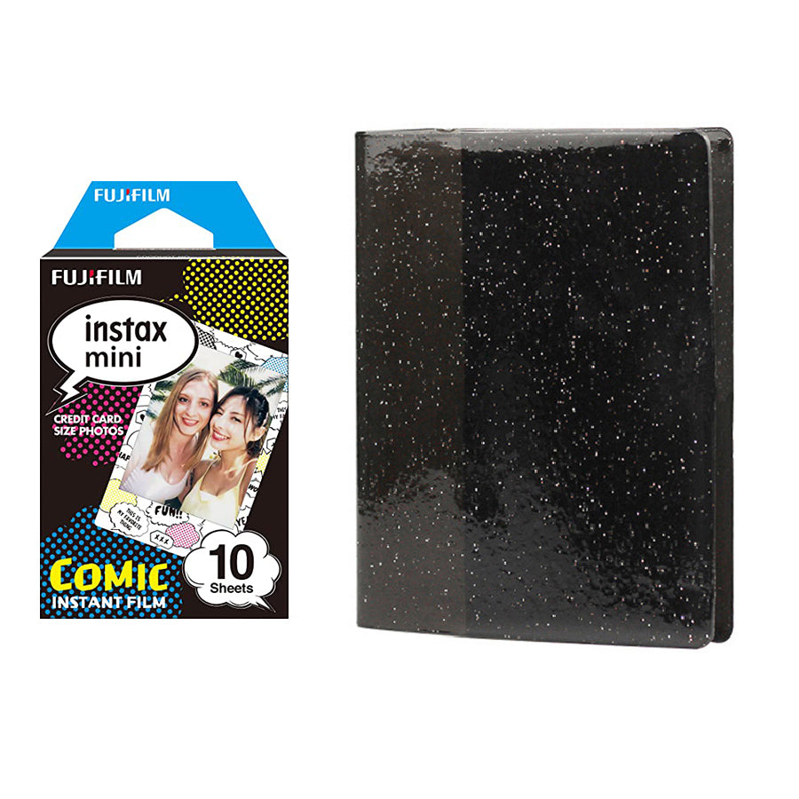 Fujifilm Instax Mini 10X1 comic Instant Film with 64-Sheets Album For Mini Film 3 inch Charcoal gray
