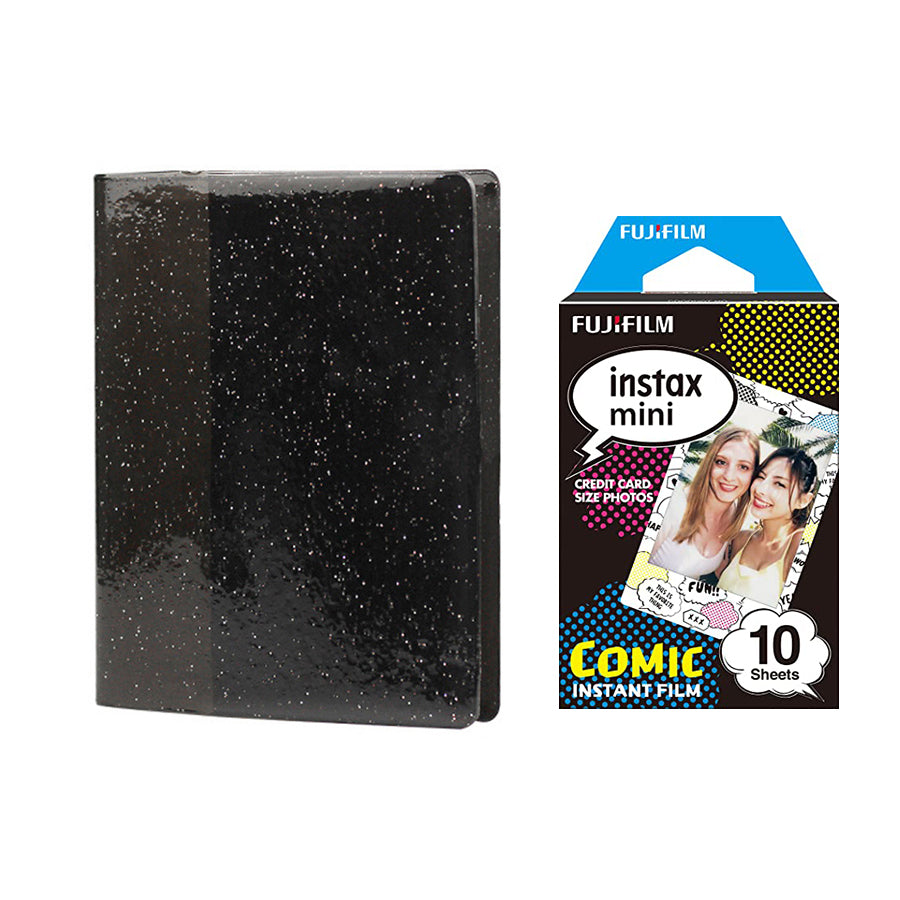 Fujifilm Instax Mini 10X1 comic Instant Film with 64-Sheets Album For Mini Film 3 inch Charcoal gray