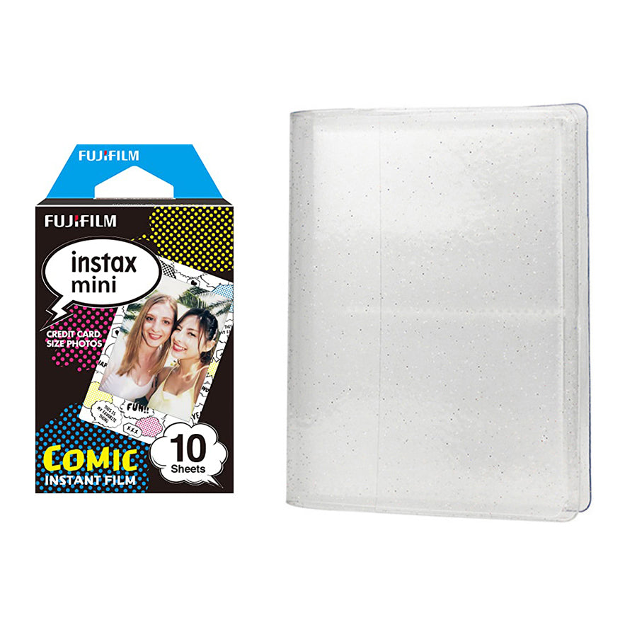 Fujifilm Instax Mini 10X1 comic Instant Film with 64-Sheets Album For Mini Film 3 inch lce white