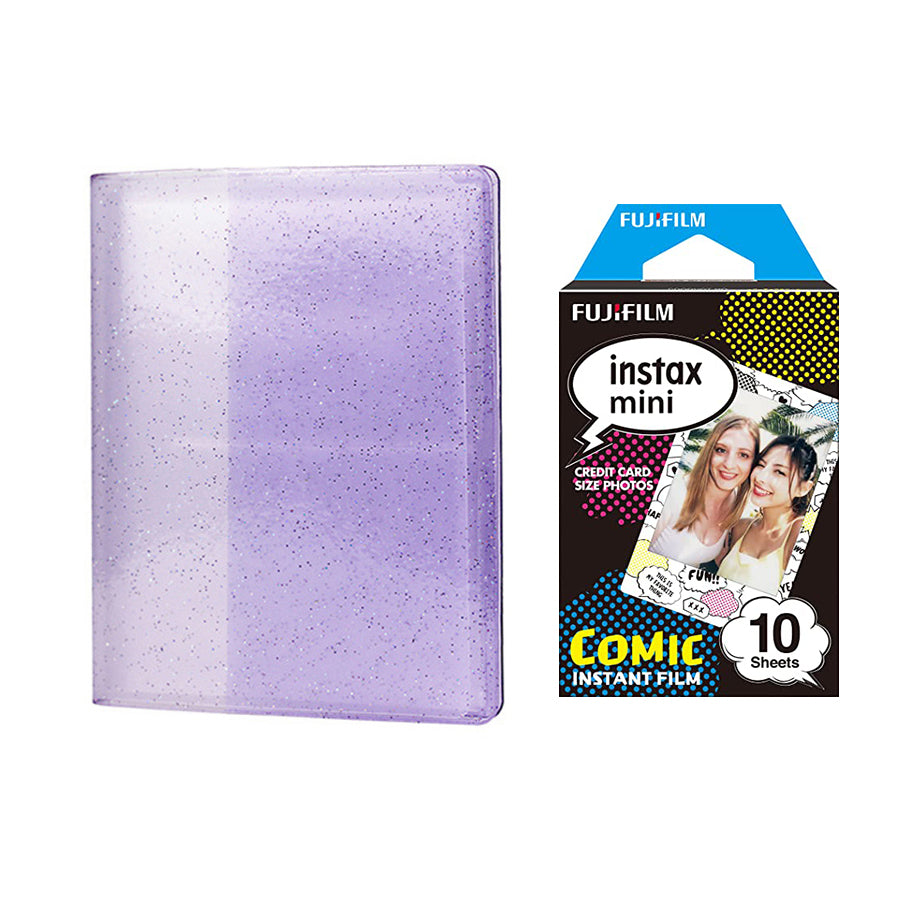 Fujifilm Instax Mini 10X1 comic Instant Film with 64-Sheets Album For Mini Film 3 inch lilac purple