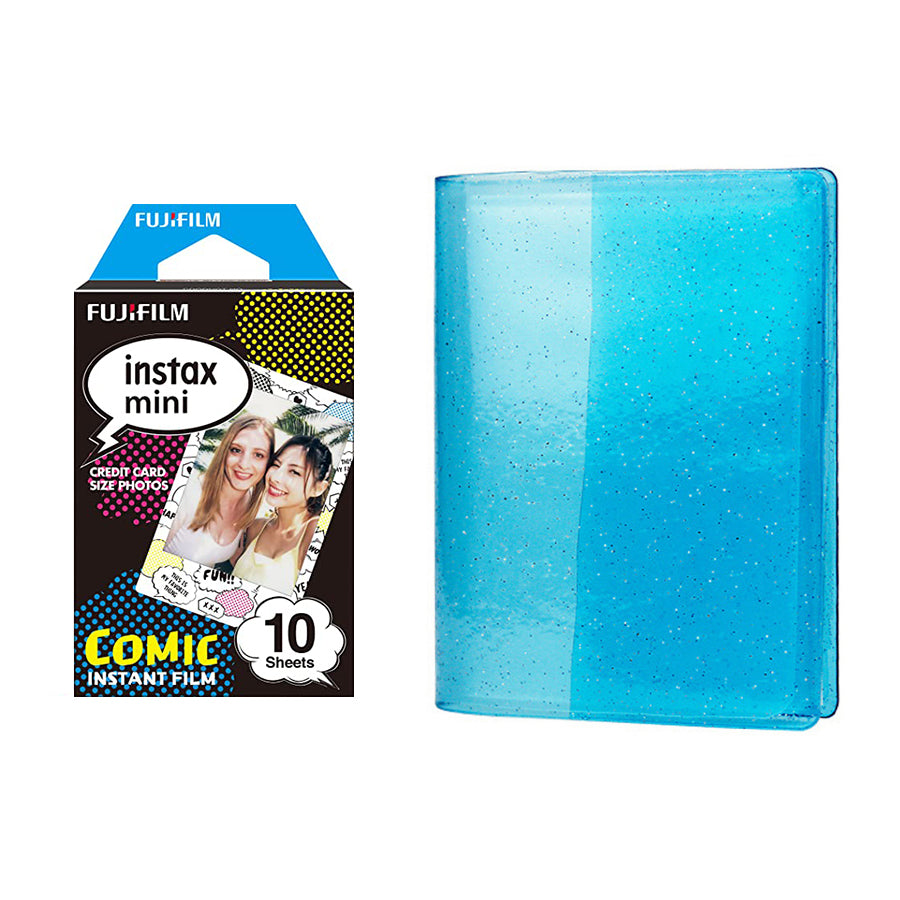 Fujifilm Instax Mini 10X1 comic Instant Film with 64-Sheets Album For Mini Film 3 inch Sky blue
