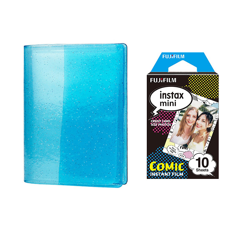 Fujifilm Instax Mini 10X1 comic Instant Film with 64-Sheets Album For Mini Film 3 inch Sky blue