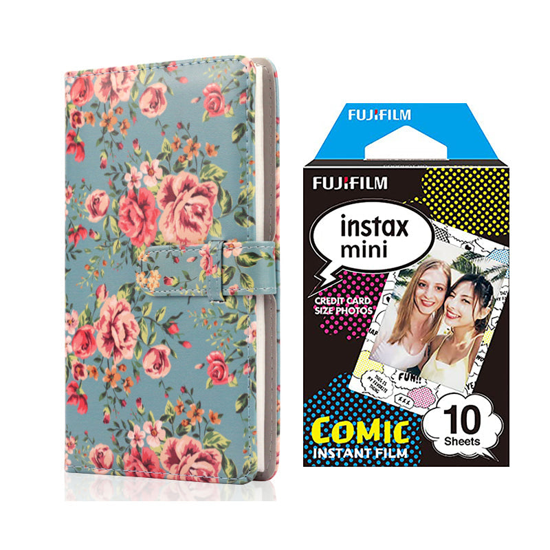 Fujifilm Instax Mini 10X1 comic Instant Film with 96-sheet Album for mini film Blue rose