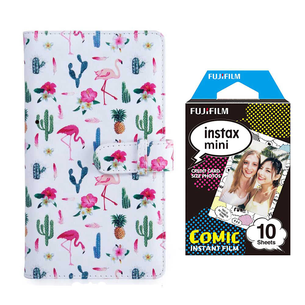 Fujifilm Instax Mini 10X1 comic Instant Film with 96-sheet Album for mini film Flamingo catus