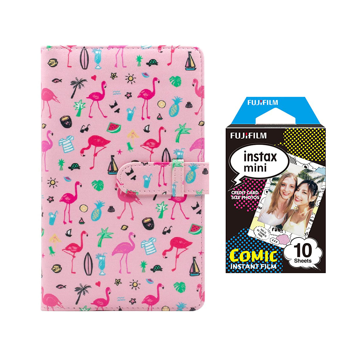 Fujifilm Instax Mini 10X1 comic Instant Film with 96-sheet Album for mini film Flamingo watermelon