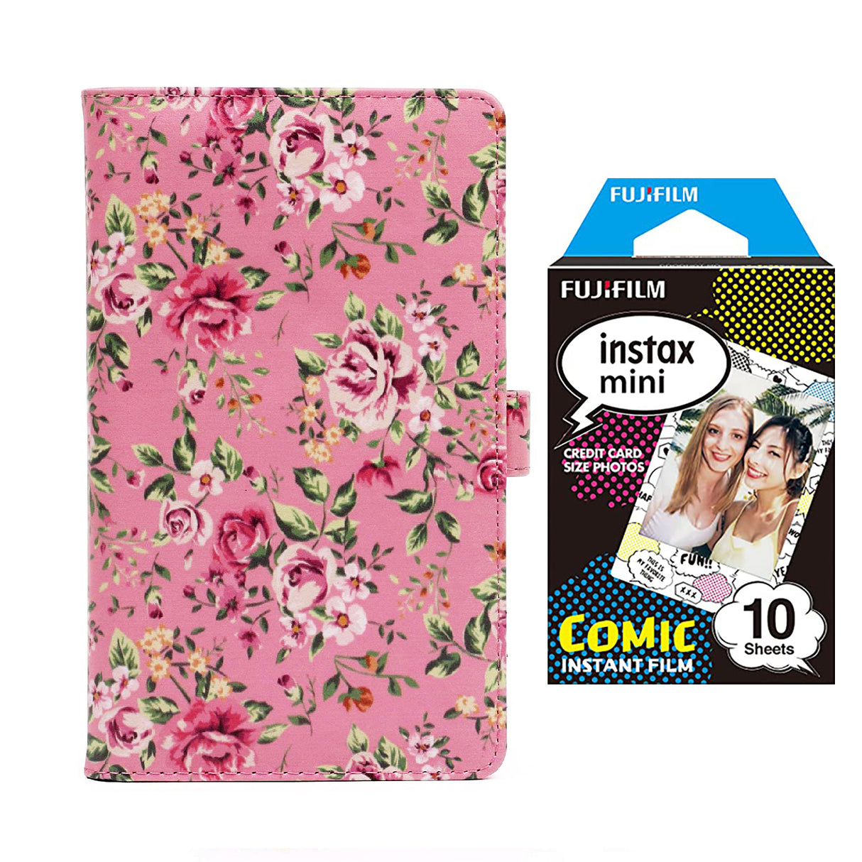 Fujifilm Instax Mini 10X1 comic Instant Film with 96-sheet Album for mini film Pink rose
