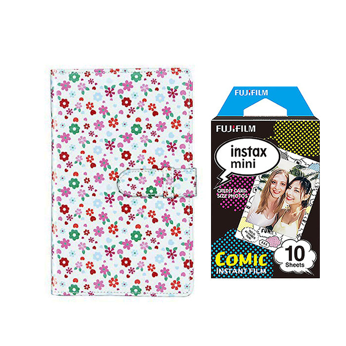 Fujifilm Instax Mini 10X1 comic Instant Film with 96-sheet Album for mini film Flower