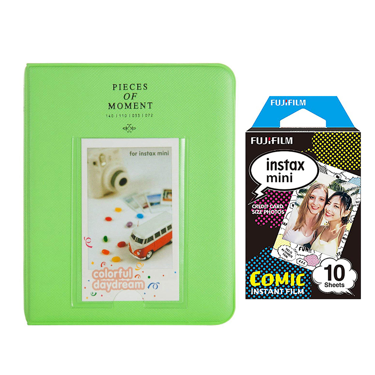 Fujifilm Instax Mini 10X1 comic Instant Film with Instax Time Photo Album 64 Sheets Lime green