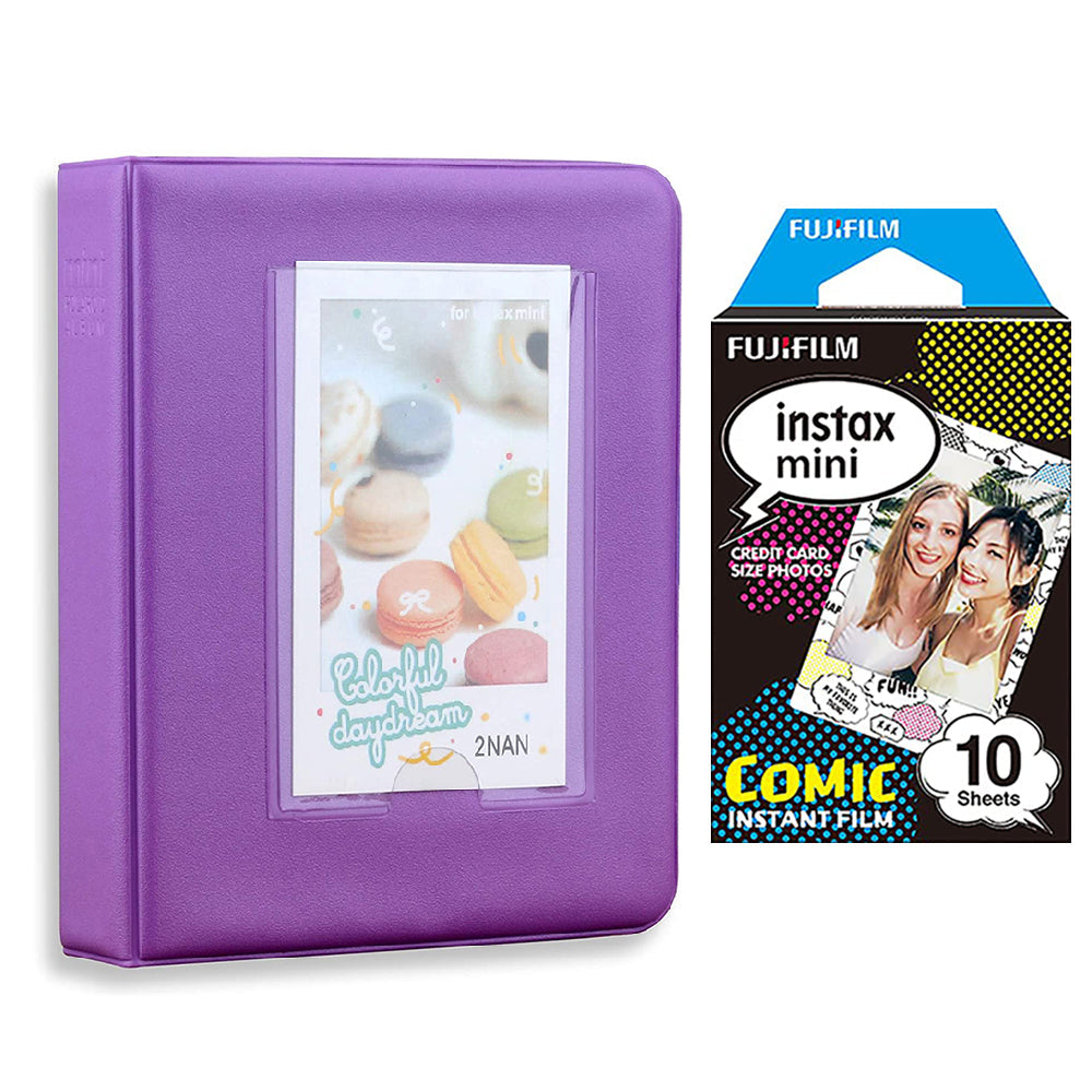Fujifilm Instax Mini 10X1 comic Instant Film with Instax Time Photo Album 64 Sheets (Violet Purple)