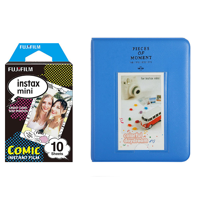 Fujifilm Instax Mini 10X1 comic Instant Film with Instax Time Photo Album 64 Sheets Cobalt blue